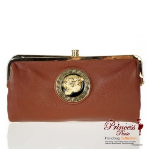 Stylish Designer Inspired Faux Leather Clutch w/ Jaguar Gold Tone Emblem Accent
